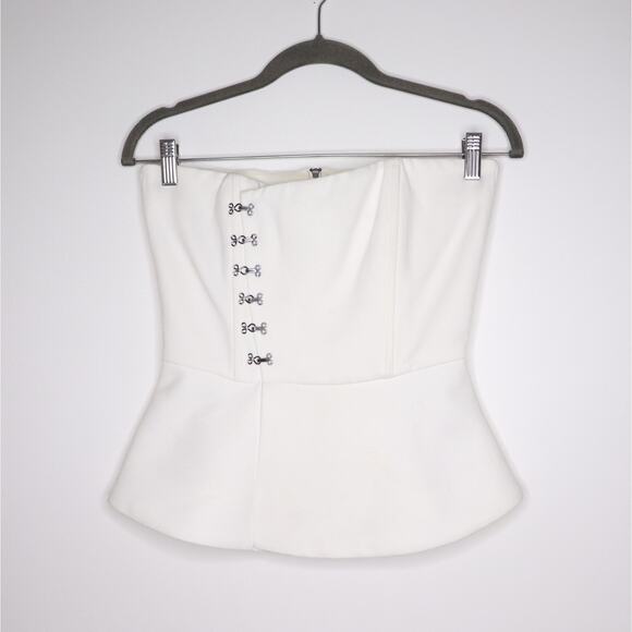 MISHA Strapless Peplum Blouse Top Hook and Eye Detail Lined in White Women's 2 - Picture 1 of 13